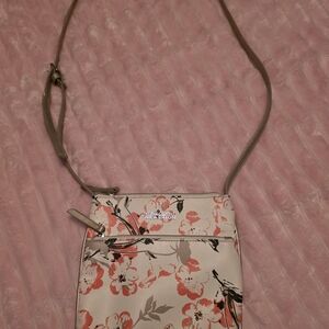 Kenneth Cole Reaction Floral Crossbody Bag - Cream with Coral Accents